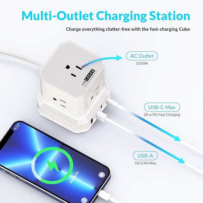 Uncaged Ergonomics Cube Power Strips w/Surge Protection, 10ft Extension Cord - Image 7