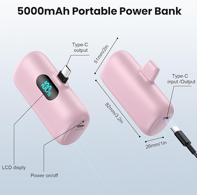 Mini Portable Charger USB C Power Bank, Upgraded 5000mAh PD Fast Charging - Image 5