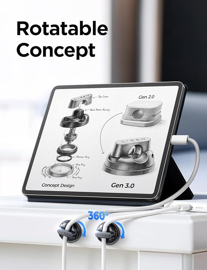 6-Pack Rotatable Cord Holder for Nightstand, LISEN 360°Rotating Magnetic Clips - Image 9