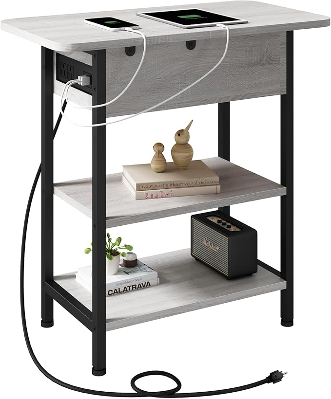 LIDYUK End Table with Charging Station, Flip Top Side Table with USB Ports and by LIDYUK