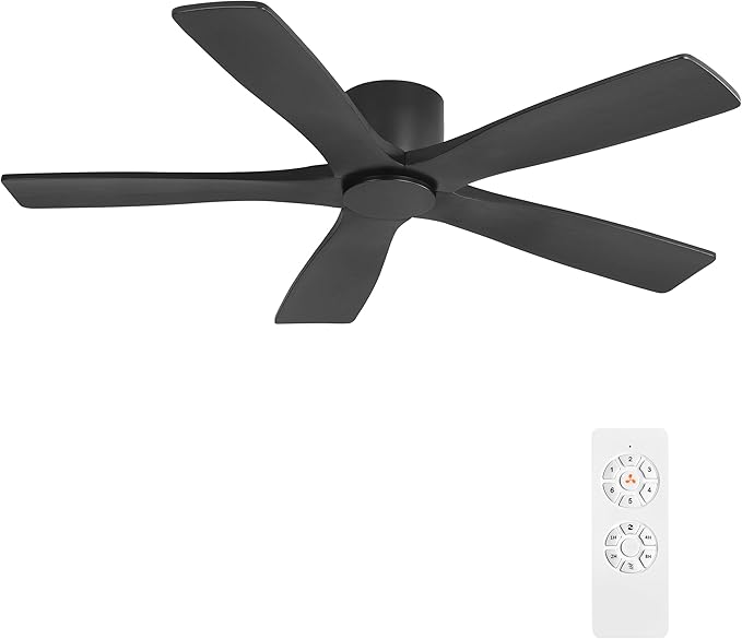 WINGBO 48" Flush Mount DC Ceiling Fans Without Lights, 5 Carved Solid Wood by HomePage