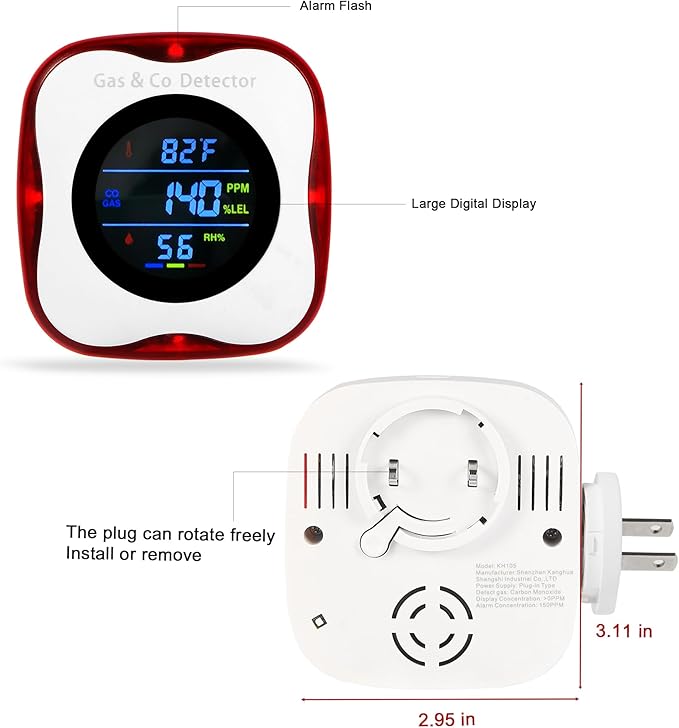 Plug in Gas & Carbon Monoxide Detector, 4-in-1 Natural Gas Leak Detector - Image 2