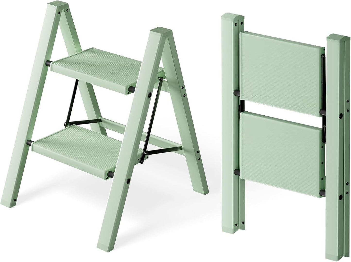 HillhutApex Aluminum Step Stool Foldable,2 Step Ladder (Pale Green) | Lightweight Portable step ladder with Anti-Slip Wide Pedal,330lbs Capacity Ladder for Household,Office,Kitchen