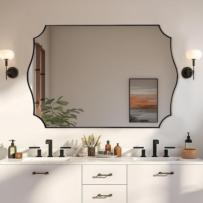 ANDY STAR Matte Black Mirror, 24x36 Inch Scalloped Bathroom Mirror, Unique Wavy by ANDYSTAR