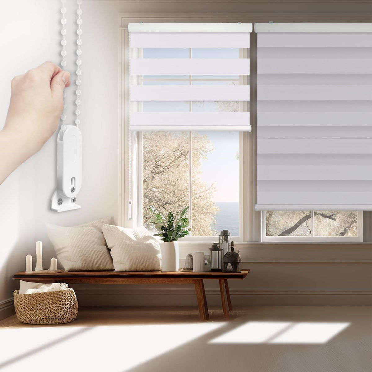 FOIRESOFT Standard Blackout Zebra Roller Blinds Dual Layer Privacy Shade