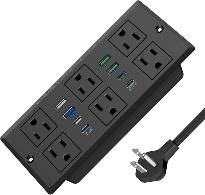 45W Recessed Power Strip, Flush Mounted Surge Protector by VILONG