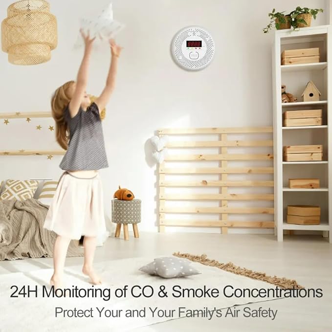Vzmcov Carbon Monoxide and Smoke Detector LCD Display, Battery Powered - Image 4