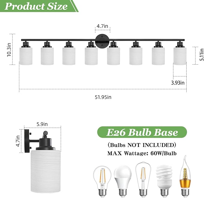 Guliaofo 8-Light Vanity Lights, Modern Vanity Lighting Fixture - Image 3