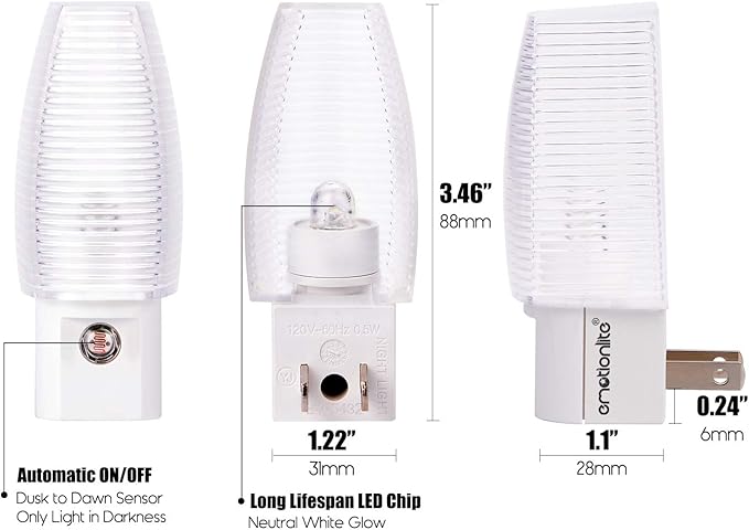 Emotionlite Plug in Night Light, Neutral White LED Nightlight, Dusk to Dawn - Image 7