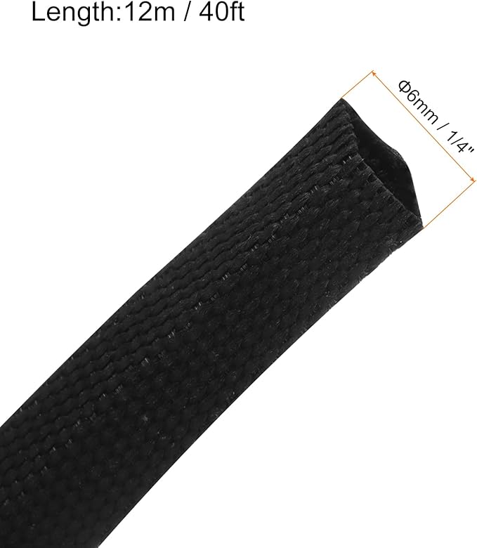 MECCANIXITY Braided Cable Sleeves Heat Shrinkable Fabric Sleeving, 1/4" 40ft - Image 2