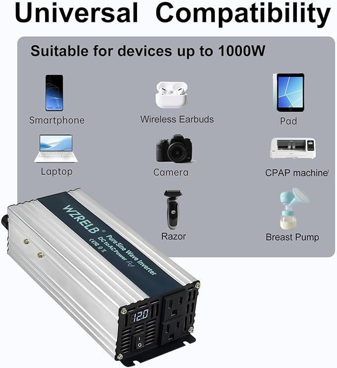 WZRELB 1000W Pure Sine Wave Inverter 36V DC to 110V 120V AC Power Converter - Image 6