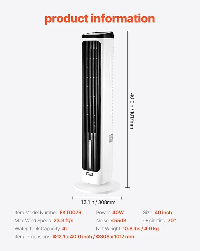 VEVOR Evaporative Air Cooler, Standing Fans that Blow Cold Air, 23.3ft/s 70° - Image 7