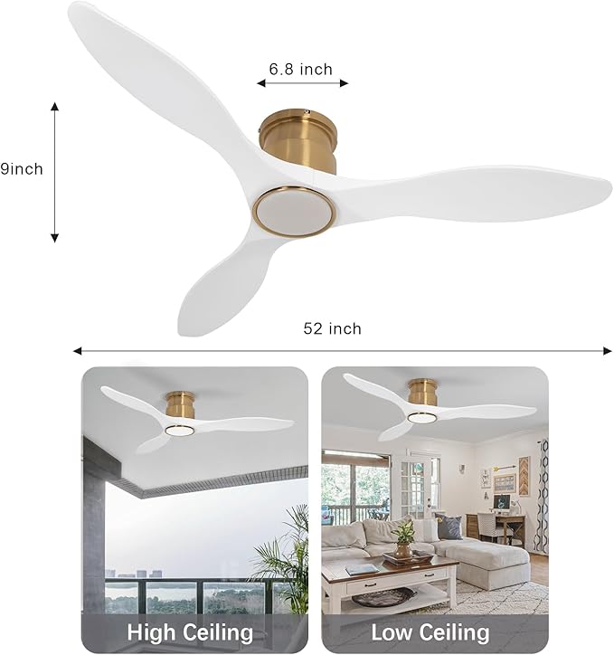 52 Inch Ceiling Fan with Lights and Remote, Modern 3 Blade Ceiling Fans - Image 7