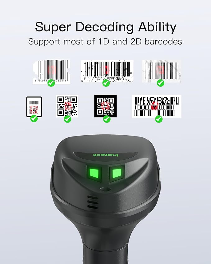 Inateck Wireless Barcode Scanner, 1D/2D QR Code Scanner - Image 2