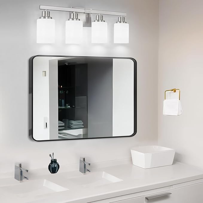DIKAIDA Bathroom Vanity Light, 4-Light Nickel Modern Bathroom Light Fixtures - Image 2