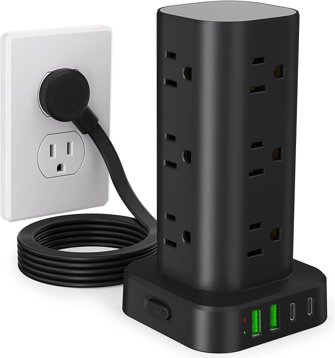 Power Strip Tower with Multiple Outlets, Flat Plug Surge Protector Tower by Unknown