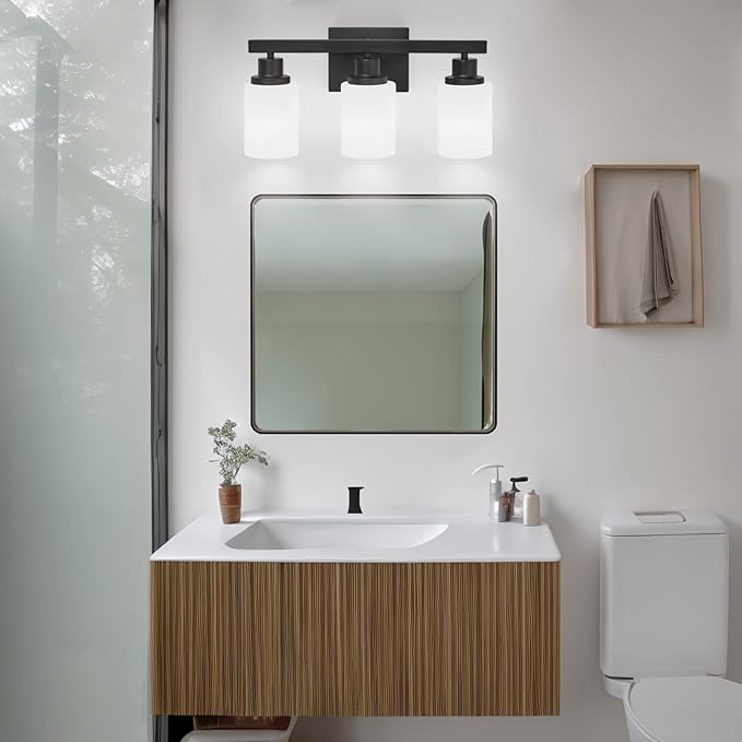 DIKAIDA 3-Light Bathroom Light Fixtures Over Mirror, Modern Matte Black Vanity - Image 2