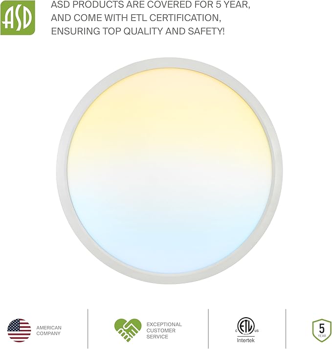 ASD LED 24" Round Flush Mount Ceiling Light Fixture, Low Profile Surface - Image 8