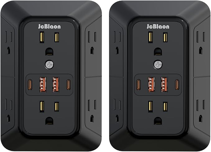 2 Pack Multi Plug Wall Outlet Extender Surge Protector 6 AC Outlet Splitter by JcBlaon