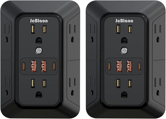 2 Pack Multi Plug Wall Outlet Extender Surge Protector 6 AC Outlet Splitter by JcBlaon