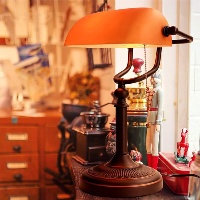 Newrays Matted Orange Glass Bankers Desk Lamp - Image 4