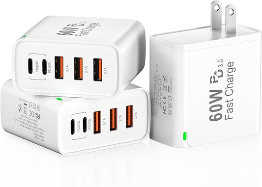 3Pack USB C Fast Charger Block, Total 60W 5-Port USB C Wall Charger 30W Type C by Unknown