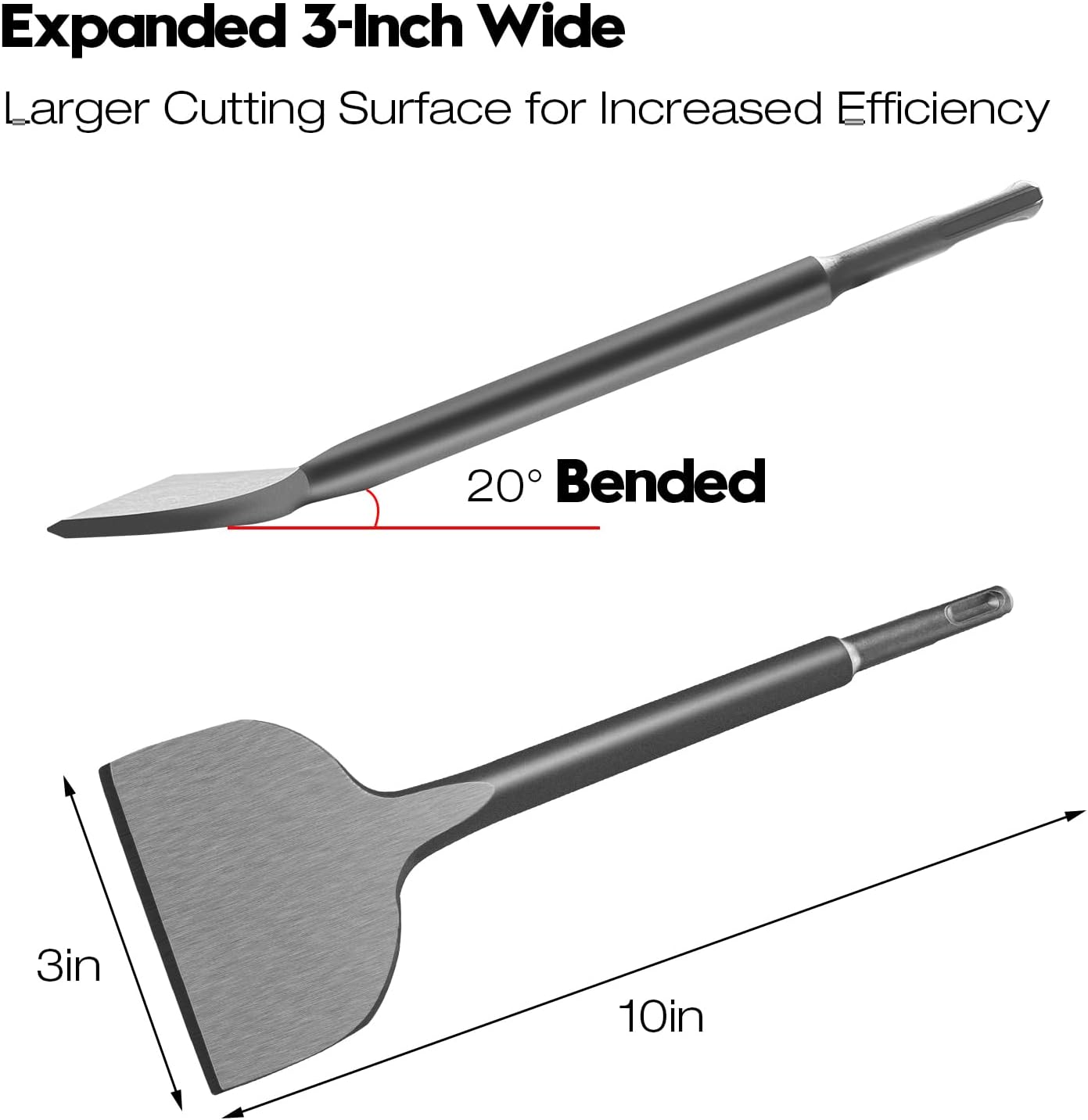 2Pcs SDS Plus Chisel Set, Flat & 20° Bent Tile Removal Bits | 3" x 10" Tile Removal Bits, 40Cr Alloy Steel, Fits Most Rotary Hammers, Wall Demolition, Tile Removal & Concrete Cleanup