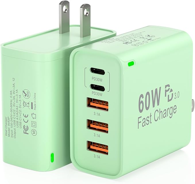 2Pack USB C Fast Charger Block, Total 60W 5-Port USB C Wall Charger 30W Type C by Unknown