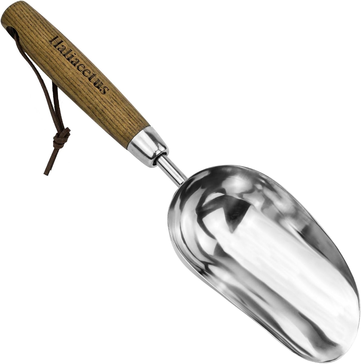 Haliaeetus Potting Soil Scoop, Bend Proof Stainless Steel Gardening Scoop | 1 Cup Big Volume Garden Soil Scoop, Comfortable Wood Handle Soil Scoop for Transplanting, Cultivation,Composting and Planting