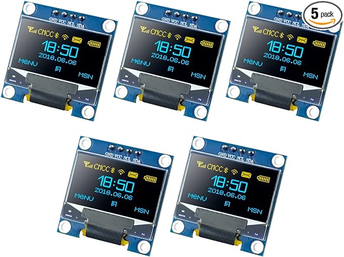 Hosyond 5 Pcs 0.96 Inch OLED I2C IIC Display Module 12864 128x64 Pixel SSD1306 by Hosyond