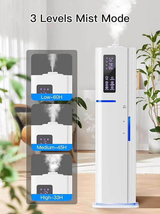 Zeova 10L/2.64Gal Humidifiers for Bedroom, Top Fill Quiet Ultrasonic Cool Mist - Image 3
