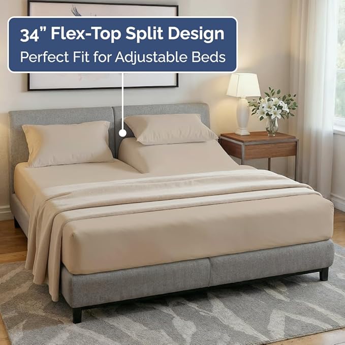 Split Head King Sheet Set – 4 Piece Flex Split Top King Sheets - Image 3