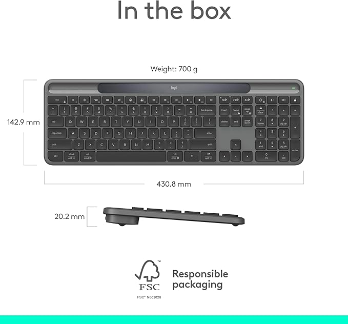 Logitech Signature Slim Solar+ Wireless Bluetooth Keyboard K980, Solar and - Image 13