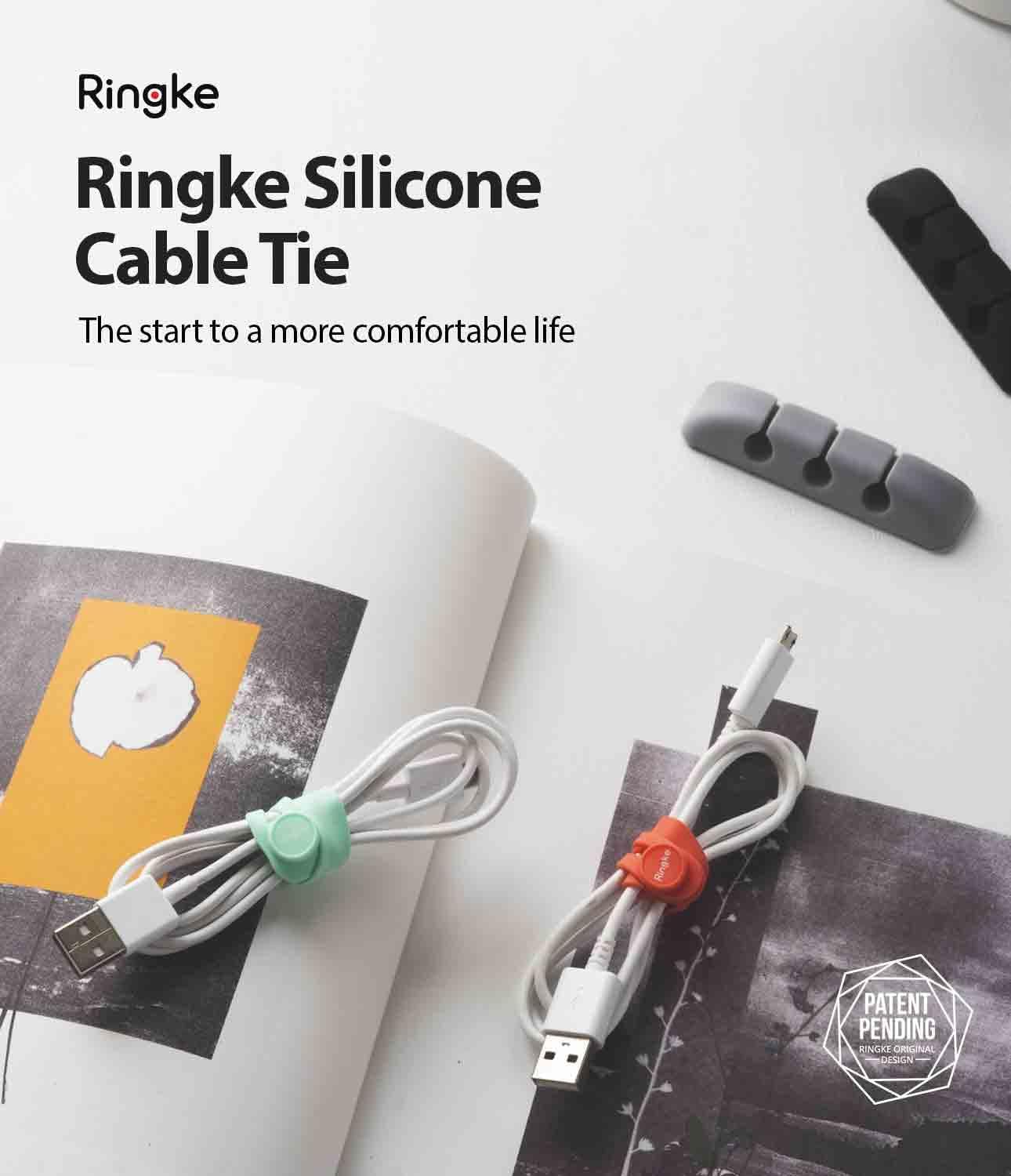 Ringke Silicone Cable Ties [Reusable Cable Management] Flexible Cord Organizer, Adjustable Length Long-lasting Durable Cable Clips - 15 Pack
