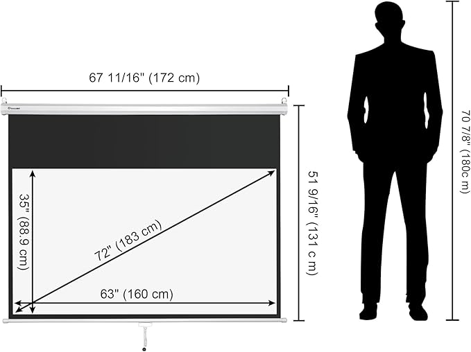Instahibit 72" 16:9 Manual Pull Down Projector Screen 4K Self-Locking Home - Image 3