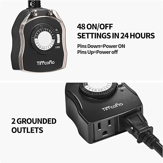 TiFFCOFiO Outdoor Timer Outlet for Lights, 24 Hour Mechanical, Outdoor Light - Image 2