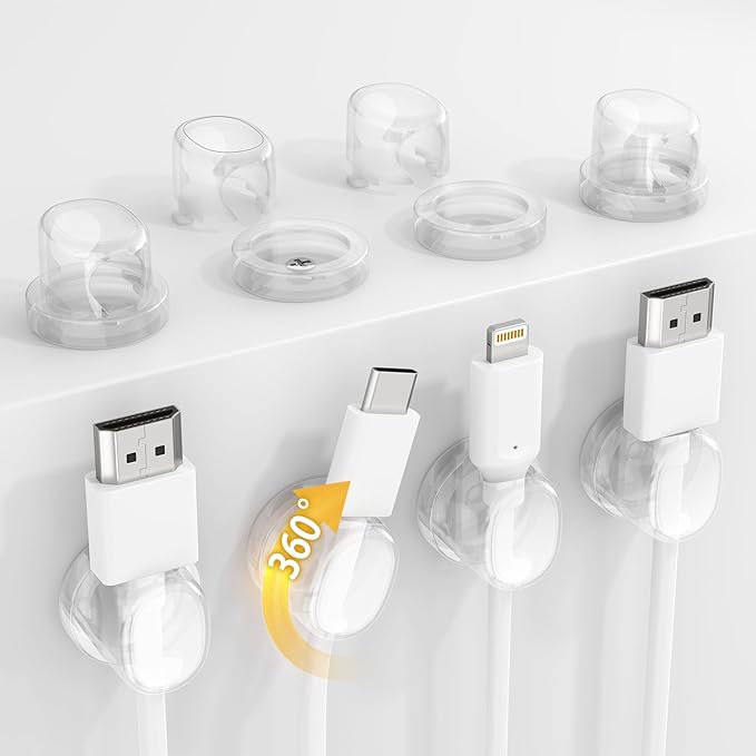 Rotatable Cord Organizer, Snap-Lock Cable Clips Phone Charger Cord Holder by TIKIWIK