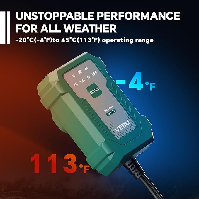 VEBU Motorcycle Trickle Charger 800mA Smart Battery Charger & Maintainer - Image 9