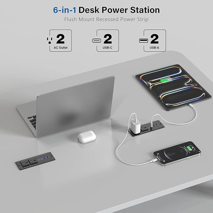 Recessed Power Strip USB C 65W Fast Charging Station, in Drawer Outlet - Image 3
