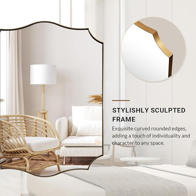 ANDY STAR 30x48 Inch Gold Bathroom Mirror, Large Brushed Gold Rectangle Mirror - Image 9
