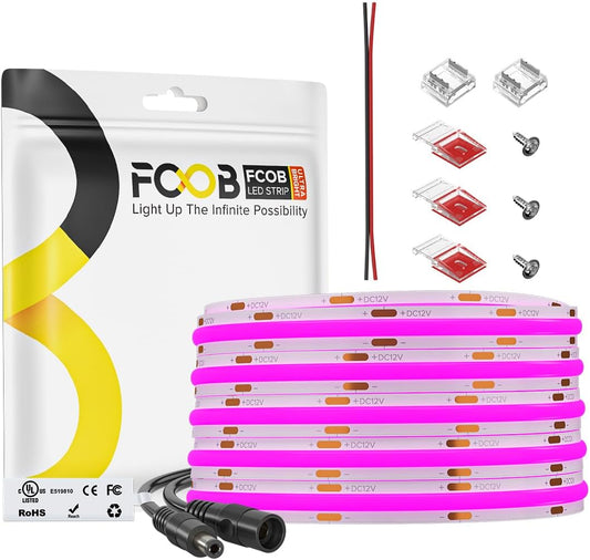 COB LED Strip Purple DC12V High Density 480LEDs/m Light 16.4FT | Dimmable Flexible Uniform Bright Cuttable CRI90+ 8MM Width Cob LED Tape for Cabinet Indoor Decor(No Adapter/Controller)