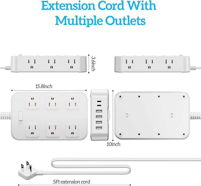 Solidock Flat Plug Power Strip Surge Protector - Image 6