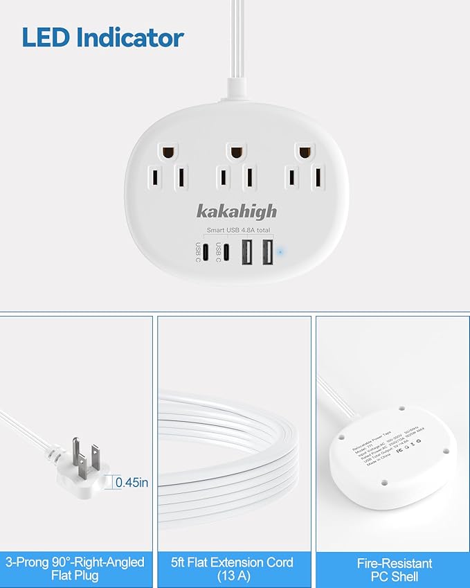 Flat Extension Cord with Outlet Cover & Cable Clips- 10 FT, 1625W Child Proof - Image 7