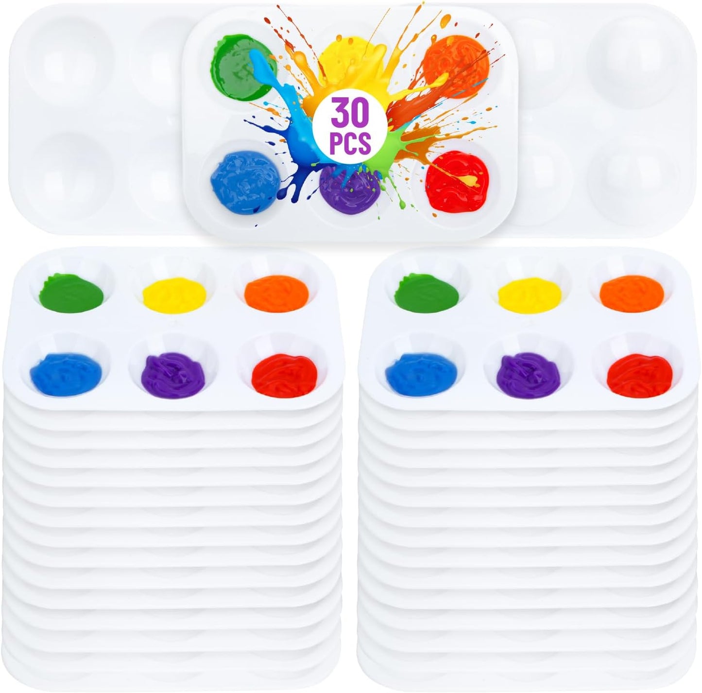 Mr. Pen- Plastic Paint Palette, 30 Pack, 6 Wells | White Rectangular Paint Tray Palette for Painting, DIY Craft