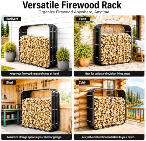49in firewood rack with cover roof, waterproof heavy on a desk or shelf