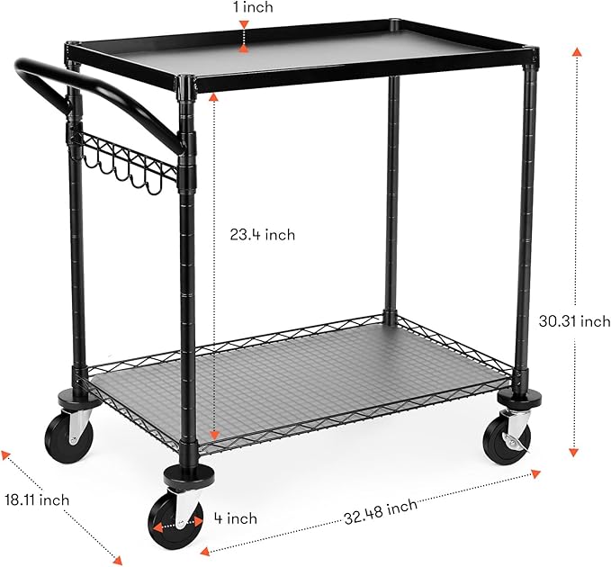 WDT 680Lbs Capacity Heavy Duty Rolling Utility Cart, 2 Tier Rolling Carts - Image 5