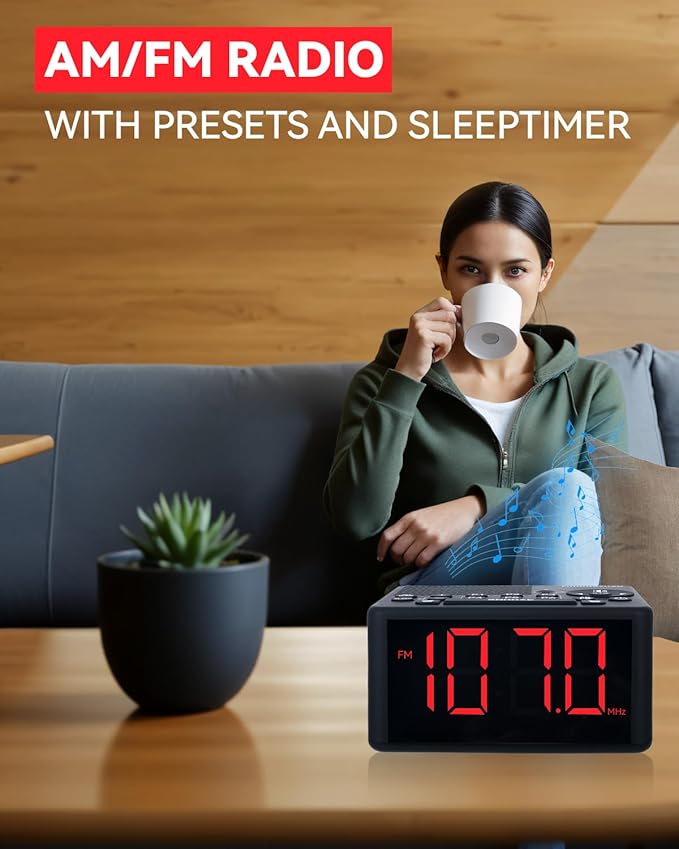 Digital Alarm Clock Radio with AM/FM Radio, Dual Alarms, Weekday / Weekend Alarm - Image 2