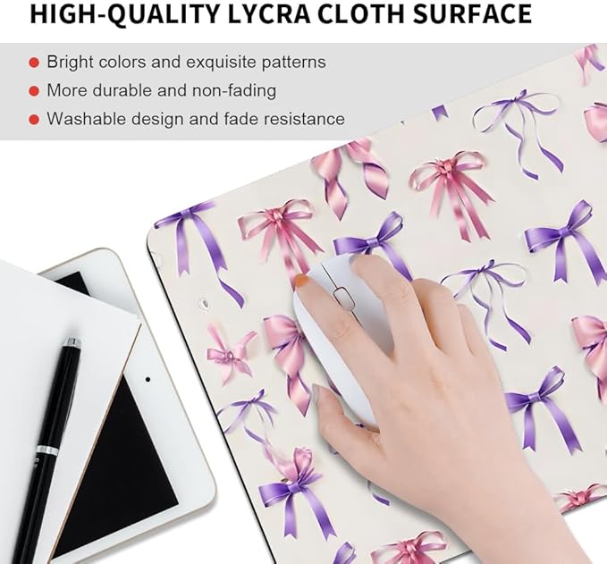 Coquette Girlie Pastel Bows Square Mouse pad, Waterproof, Anti Slip Rubber Base - Image 3
