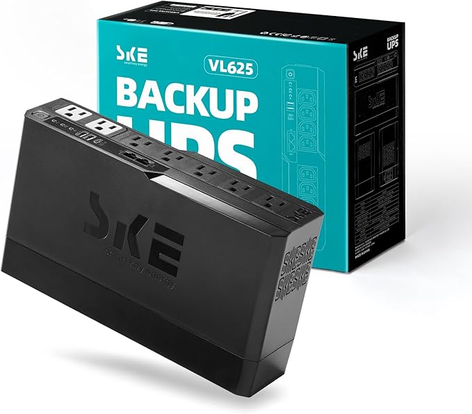 SKE Compact Size 625VA/360W UPS Battery Backup & Surge Protector by SKESMARTKEYENERGY