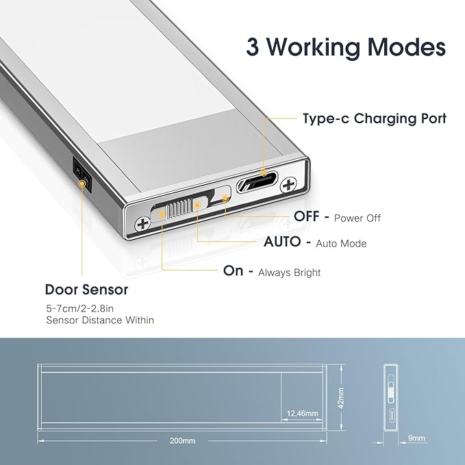 VST Rechargeable Drawer Lighting, Door Open Automatic ON/Off Light, Stick-ON - Image 2